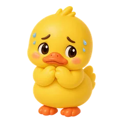 Sunny the duck, nervous, with a bead of sweat