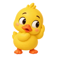 Sunny the duck, hands on cheeks, listening
