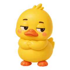 Sunny the duck, deadpan, arms folded