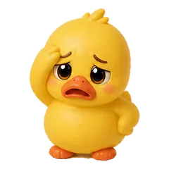 Sunny the duck with a hand on its forehead