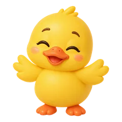 Sunny the duck with wings open for a hug