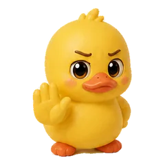 Sunny the duck holding up a hand