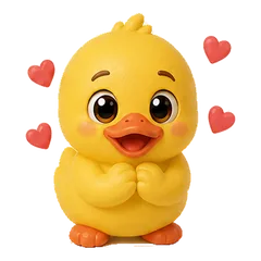 Sunny the duck surrounded by hearts
