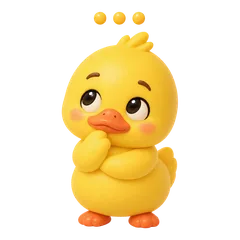 Sunny the duck thinking, three dots overhead