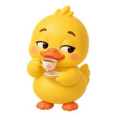 Sunny the duck sipping from a teacup