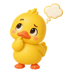Sunny the duck looking up at an empty thought cloud